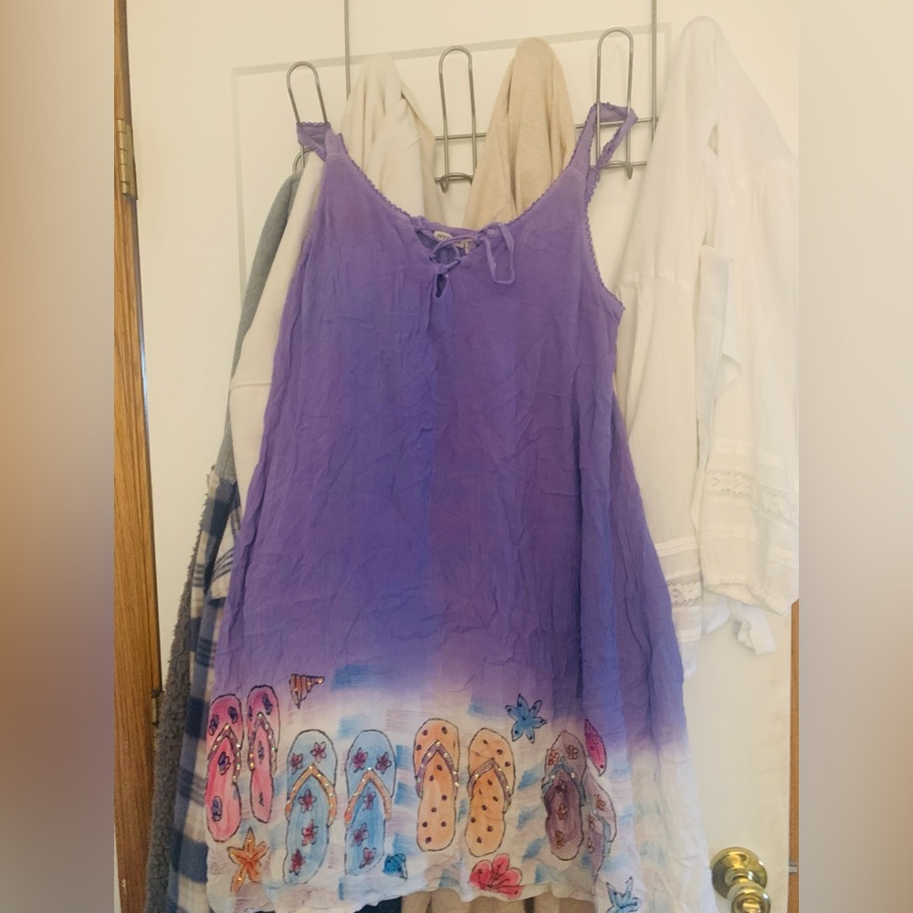 Purple Sundress with Flip-Flop Design cover up